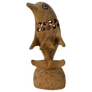 Vintage Hand Carved Wood Dolphin Baby and Carved Baby Inside Mother